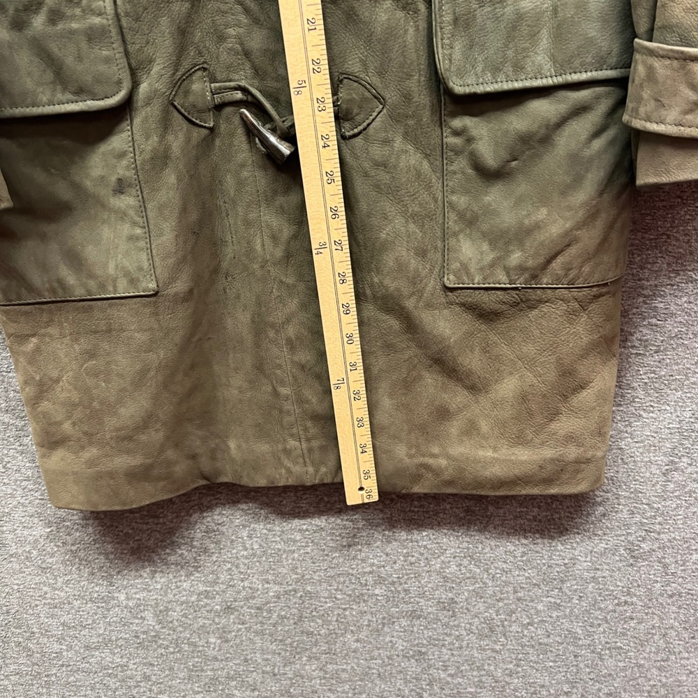 Vintage Burberry Suede Leather Duffle Toggle Coat Olive Green Jacket Womens - Picture 9 of 16